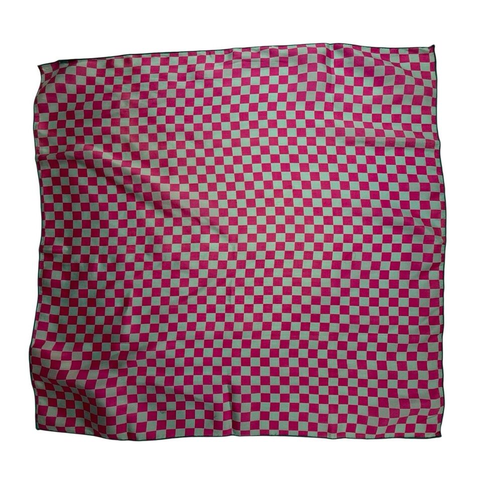 Vintage Ray Strauss Inspired by MGM Grand Prix Silk Checkerboard Scarf Pink Blue